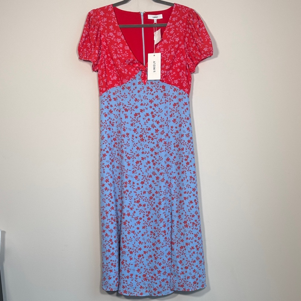 NWT Likely Raffa Printed Dress in Blue/Red Floral - 10 - Picture 3 of 8